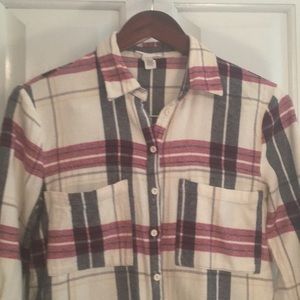 Full Tilt Flannel Button Down White, Blue, and Red